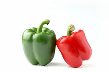 Closeup fresh sweet bell pepper red, and green isolated on white background with copy space.