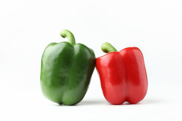 Closeup fresh sweet bell pepper red, and green isolated on white background with copy space.