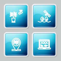 Set line Smart farming technology, with drone, Location and tree and Genetic engineering modification icon. Vector.