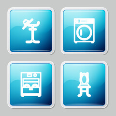 Set line Coat stand, Washer, Kitchen dishwasher machine and Chair icon. Vector.