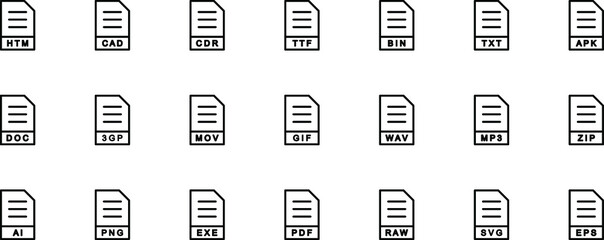 File format icon set on white backgroound. color editable