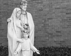 Jesus Mary and Joseph black and white statue