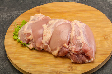 Raw chicken boneless and skinless leg