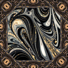 Treasury of art. Golden Night. Swirls of marble. Painting aesthetically mesmerizing. Abstract fantasia with golden powder. Extra special and luxurious- ORIENTAL ART. Ripples of agate. Natural luxury.