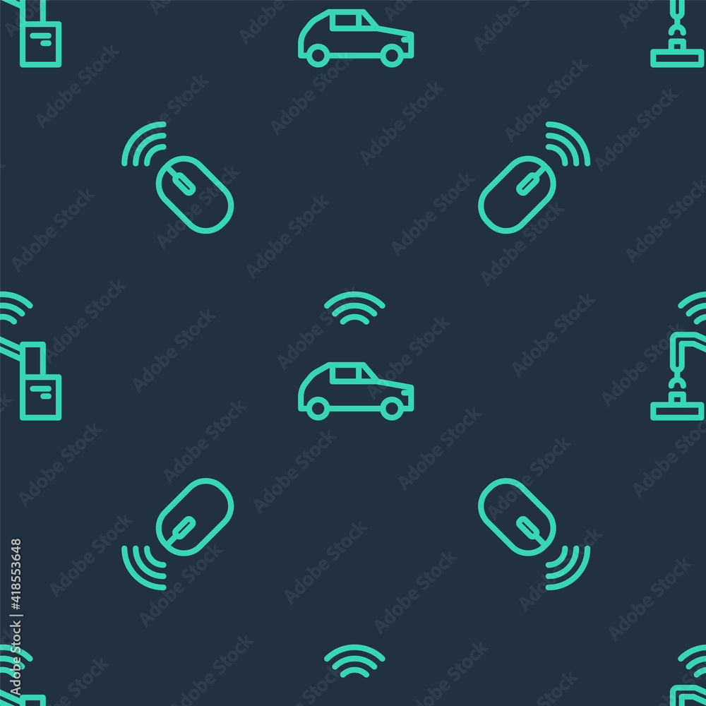 Poster set line smart car system with wireless, wireless mouse and robotic robot arm hand factory on seamle