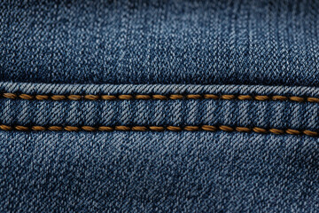 Blue Jeans Texture. Double stitching jeans. Macro