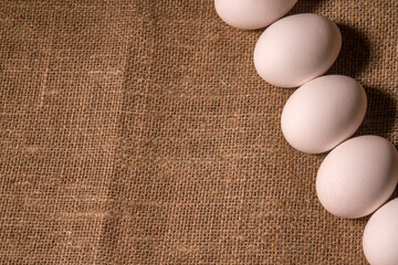 nest with eggs on a sackcloth. Happy Easter eggs. Background with easter eggs.
