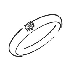 Outline engagement ring with diamond on white background