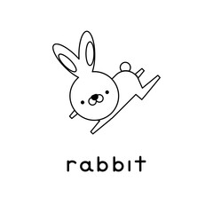 Outlined cute cartoon rabbit jumping. Vector illustration.