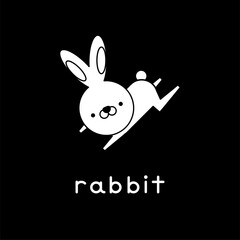 Outlined cute cartoon rabbit jumping. Vector illustration.