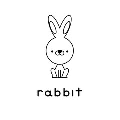 Outlined cute cartoon rabbit. Vector illustration.