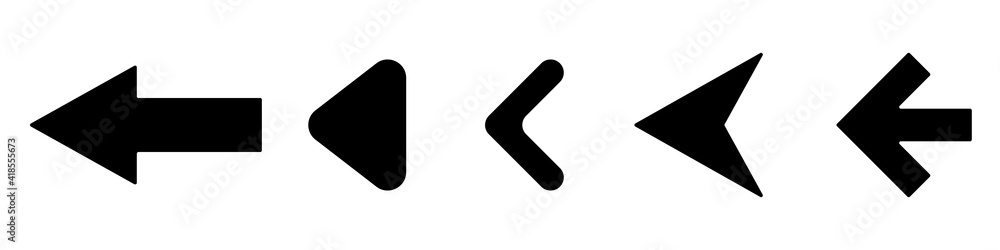 Poster black arrows pointing to the left icon set. vector set of trendy black arrows in flat style. collect