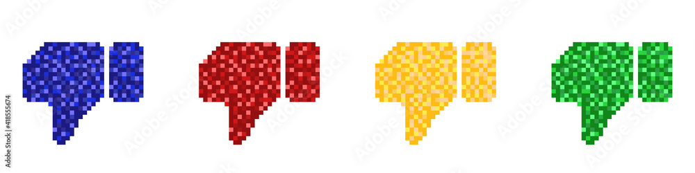 Poster pixel dislikes icons. vector set of colored icons of pixel dislikes in flat style. pixel dislikes ic