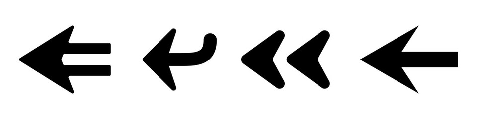 Black arrows pointing to the left icon set. Vector set of trendy black arrows in flat style. Collection of simple vector arrows. Cursors icons. Vector illustration.