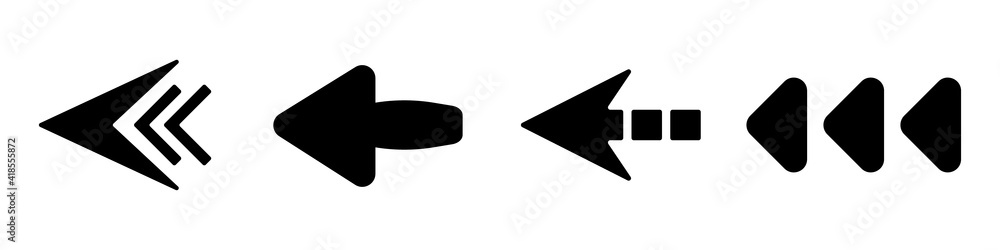 Poster black arrows pointing to the left icon set. vector set of trendy black arrows in flat style. collect