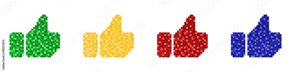 Poster pixel like icons. vector set of pixel likes icons in flat style. pixel likes icons for the internet.