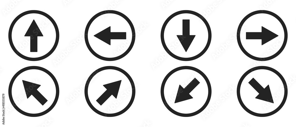 Poster arrows vector set. arrows set in black circles in different directions. cursors vector icon. vector 
