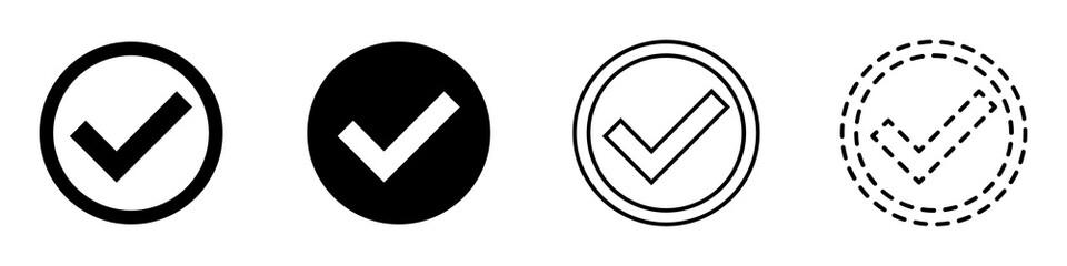 Check marks vector set. Set of black checkmarks in circles. Outlines of checkmarks set. Set of trendy voting icons. Vector illustration.