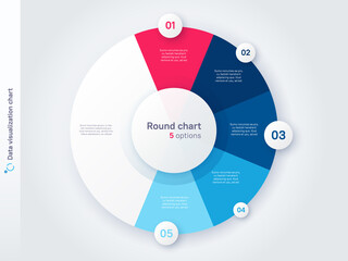 Vector round circle infographic chart template divided by five parts