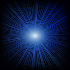Blue color design with a burst. Colorful gradient luminous rays.  Abstract blue radial lines.Stock vector illustration on dark background.