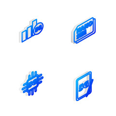 Set Isometric line Nano Sim Card, 5G network, Processor and Graphic tablet with icon. Vector.