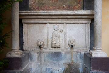 Brescia, Italy - August 22, 2020 : Old fountain, called Fontana Tagliaferri,  in Piazza Tito Speri