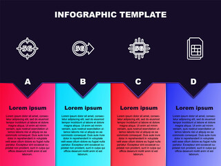 Set line 5G network, , Processor and Sim card. Business infographic template. Vector.