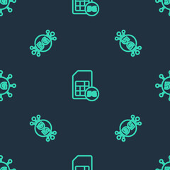 Set line 5G Sim Card, network and on seamless pattern. Vector.