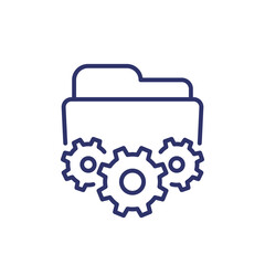 project management line icon, folder and gears