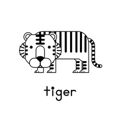 Outlined cute cartoon tiger. Vector illustration.