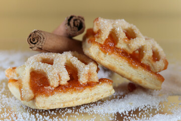 Puff pastry cookies with jam.Beautiful background.