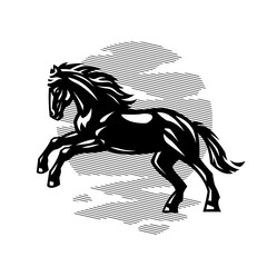 Black horse. Black white logo. Vector illustration.