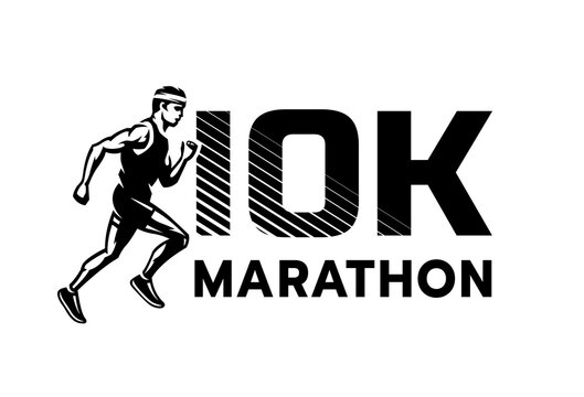 Running marathon, 10 thousand participants. Logo, emblem. Vector illustration.
