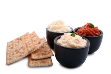 toast with dips isolated on a white background