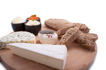 bread with dips and cheese isolated