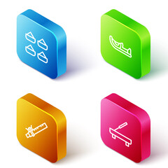 Set Isometric line Indian spice, shoes, Bamboo flute indian and Scented spa stick icon. Vector.