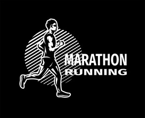 Running marathon. Logo, emblem. on a dark background. Vector illustration.