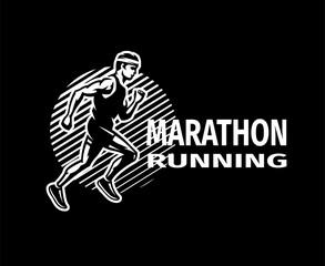 Running marathon. Logo, emblem. on a dark background. Vector illustration.