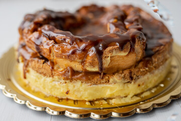 giant extra large chocolate caramel vanilla custard cream profiterole cake