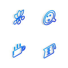 Set Isometric line Coffee cup, bean, branch, and pot icon. Vector.