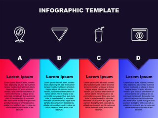 Set line Location with coffee bean, Coffee paper filter, Milkshake and Bag beans. Business infographic template. Vector.