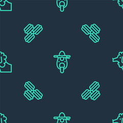 Set line Scooter, Macaron cookie and Poodle dog on seamless pattern. Vector.