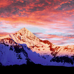 Pink Sunset on Snowy Wilson Peak. 
The San Juan Range, Rocky Mountains, Colorado, USA.