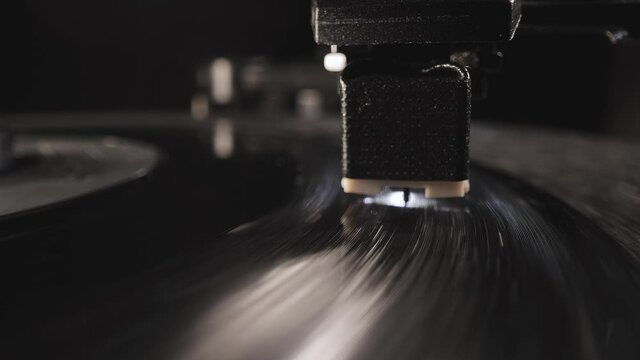 Playing a vinyl record - extreme close-up macro shot
