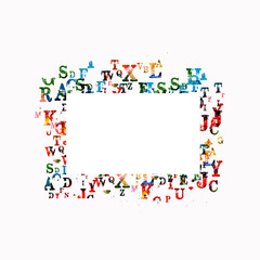 Empty card with colorful alphabet letters, blank banner for your text vector illustration. Education and learning concept	with alphabet symbols