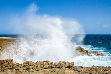 Fototapeta na wymiar Waves at the north coast of Curacao