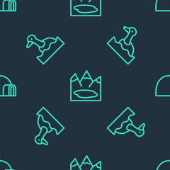 Set line Canadian lake, Flying duck and Igloo ice house on seamless pattern. Vector.