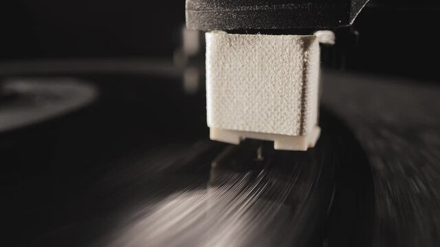 Vinyl record player in close-up - extreme macro shot