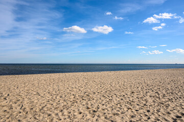 Sandy beach in Rewa in northern Poland. Rewa is a popular tourist resort on the Baltic Sea.