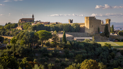 Panoramic view of Montalcino with the castle and the Cathedral church, Tuscany, Italy